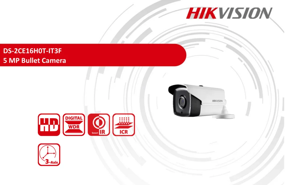 Hikvision 5MP фиксированная цилиндрическая камера, камера безопасности, DS-2CE16H0T-IT3F, 4 сигнала, переключаемая TVI/AHD/CVI/CVBS камера видеонаблюдения