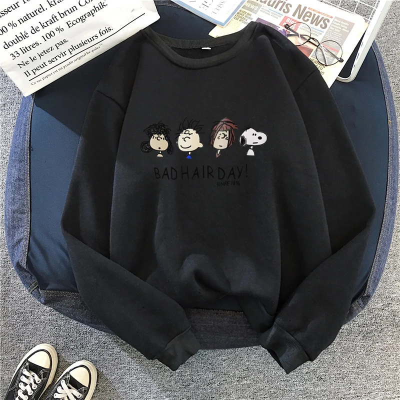Для женщин Harajuku толстовки спортивный костюм с персонажами из мультфильмов; милая Толстовка Пуловер эстетику уличная Kawaii детские штаны на вельветовой подкладке больших размеров с капюшоном