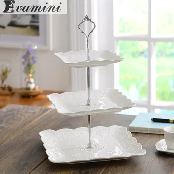 

Ceramic Cake Plates 3 Tier Tray Wedding Multi-layer Dishes Birthday Party Plages Afternoon Tea Dessert Fruit Tray