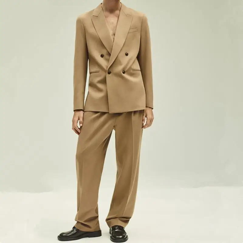 Мужской облегающий пиджак цвета хаки двубортный смокинг свадебные костюмы из 2