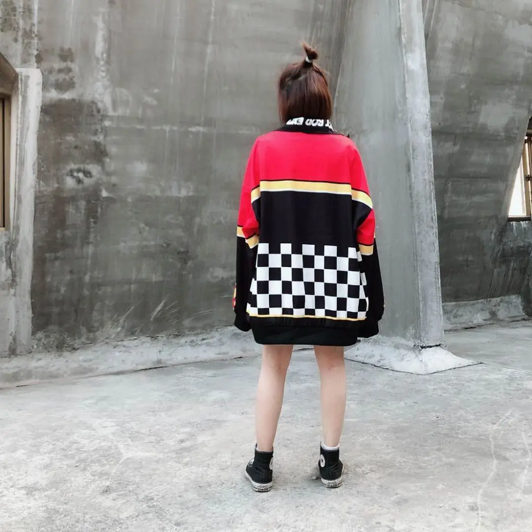 Новинка, Весенняя женская уличная куртка-бомбер в стиле Харадзюку С гоночной машиной, ветровка в стиле панк, свободное корейское пальто бойфренда