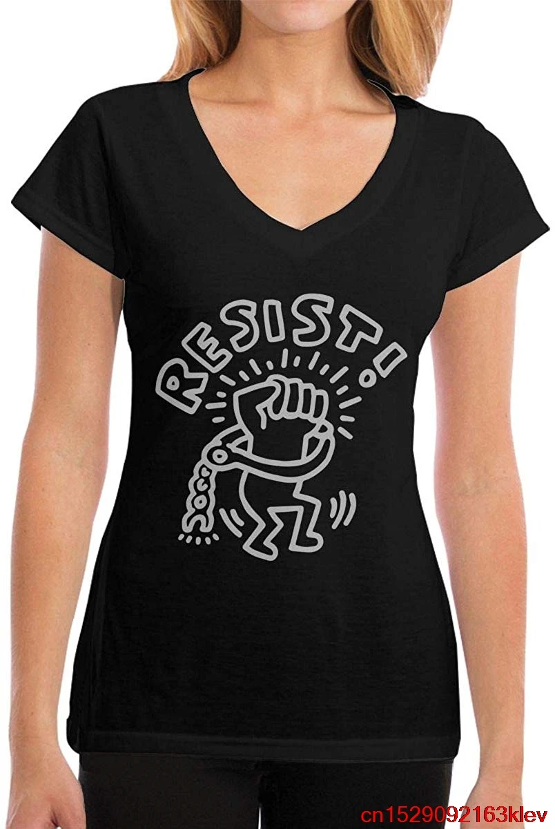 Женская футболка с коротким рукавом Keith Haring Resist Pride v образным вырезом унисекс для