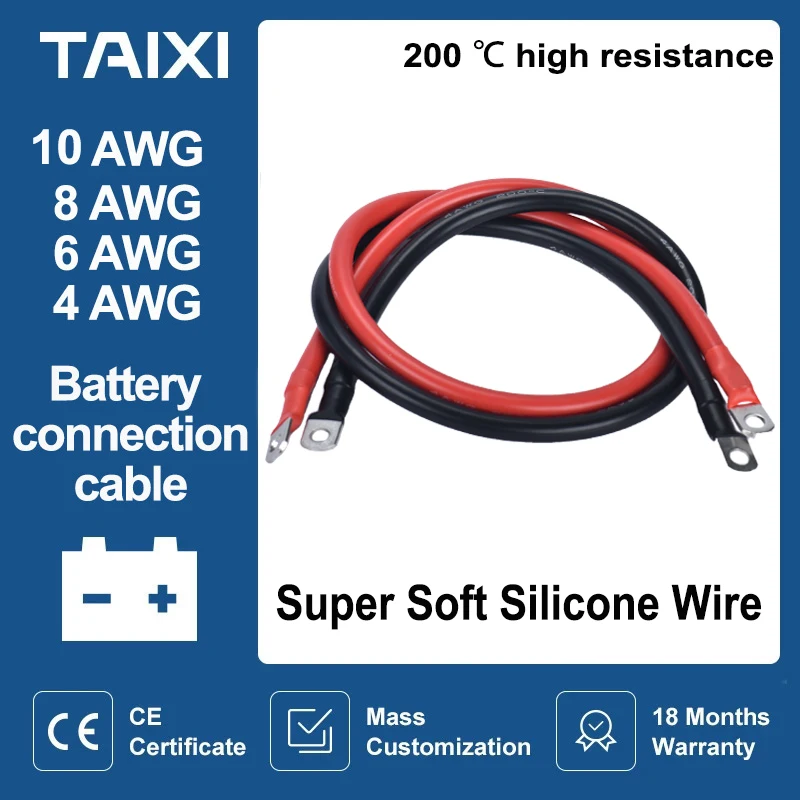 Battery Connection Cable/wire 10/8/6/4 Awg With Lug Super Soft Silicone