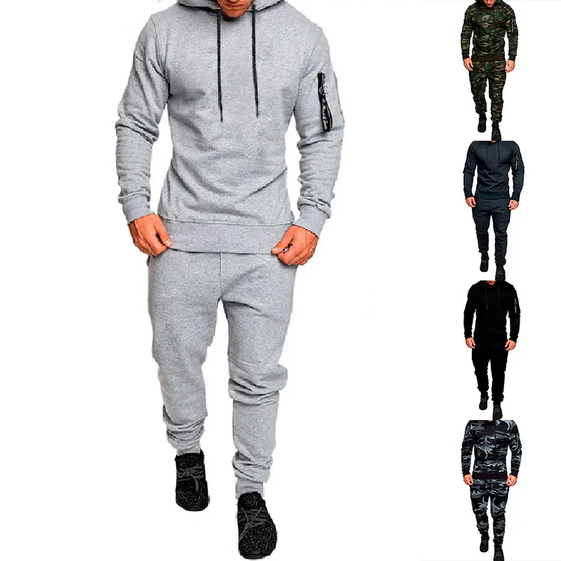 Мужской костюм, комплект из 2 предметов, куртка, костюм, камуфляж, пэчворк, длинный рукав, на молнии, мужские спортивные костюмы, хип-хоп куртка с капюшоном, костюм