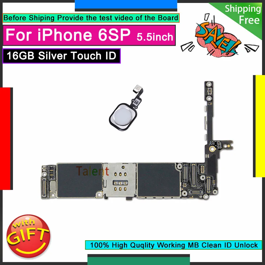 Для iPhone 6S Plus материнская плата 16 Гб серебристый сенсорный ID Разблокировка разборная материнская плата Хорошая рабочая логическая плата протестированная полная функция
