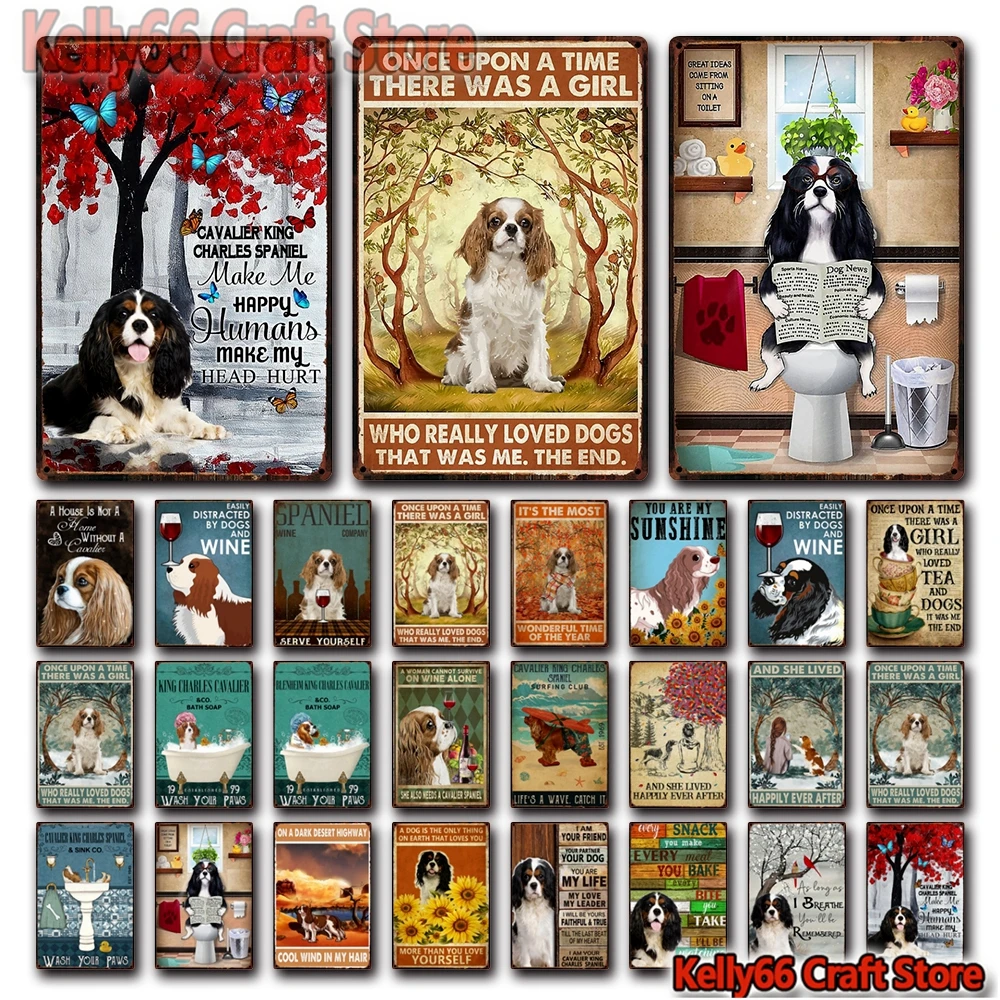 [Kelly66] Pet Cavalier King Charles Spaniel Bath Shap Dog Art Tin Metal Sign Home Pub Bar Decor Painting 20*30 Cm Size Dy223