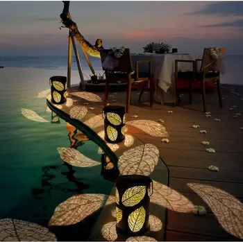 Metal Carving Leaf Solar Lights Outdoor LED Garden Lantern 9