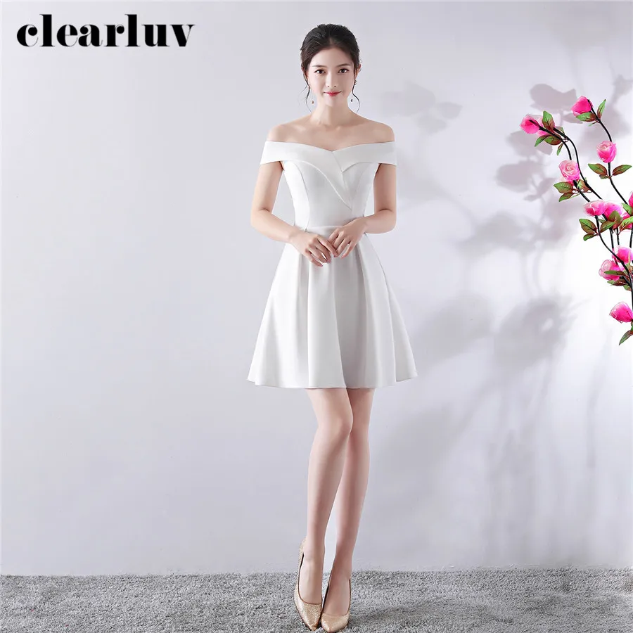 

Off The Shoulder Prom Dresses Plus Size Vestidos De Gala DX327 2020 White Simple Prom Gowns Women Elegant Short Prom Party Gown