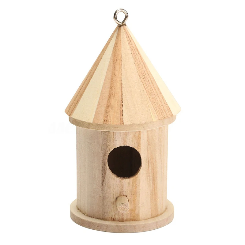 

Fashion-Wooden Bird House Birdhouse Hanging Nest Nesting Box With Hook Home Garden Decor Wood color size:16cm * 7.8cm