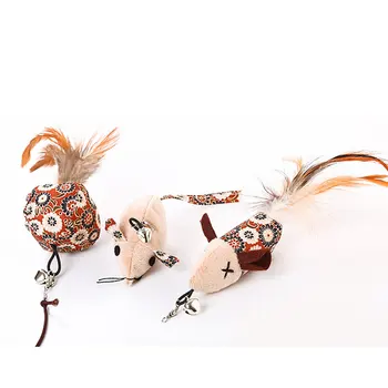 

Pet Cats Toy Teaser Stick Feather Bell String Toy with 3 Catnip Replace Head DNJ998
