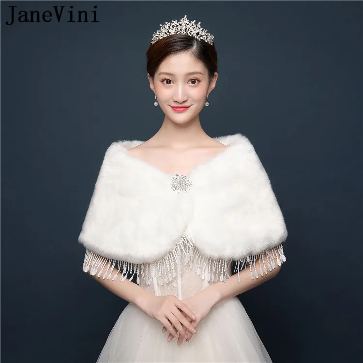 JaneVini штифты из искусственного меха Болеро шаль свадебные куртки 2020