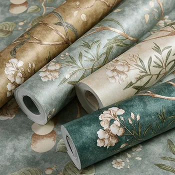 

Wallpaper10M American Wallpaper Retro Old Apple Tree Flowers birds Wallpaper Bedroom Living Room Background non-woven Garden