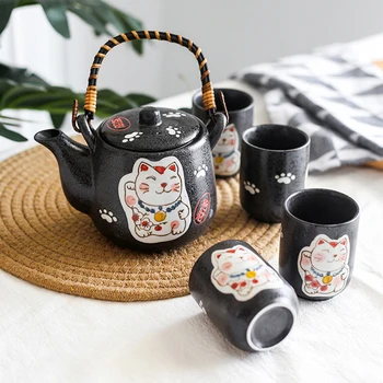 

4pcs Vintage Ceramic Sake Pot Cups Set Japanese Style Hip Flasks Home Kitchen Office Flagon Liquor Cup Drinkware Creative Gifts