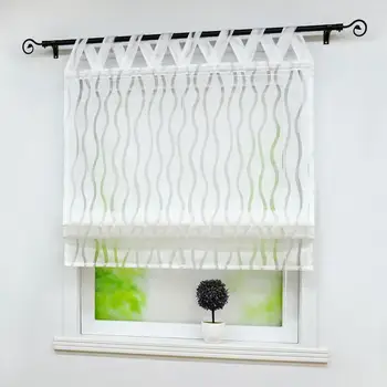 

Roman Curtain Wave Line Printed Panel Tulle For Home Kitchen Window Drapes Sheer Living Room Cafe Balcony 1PCS
