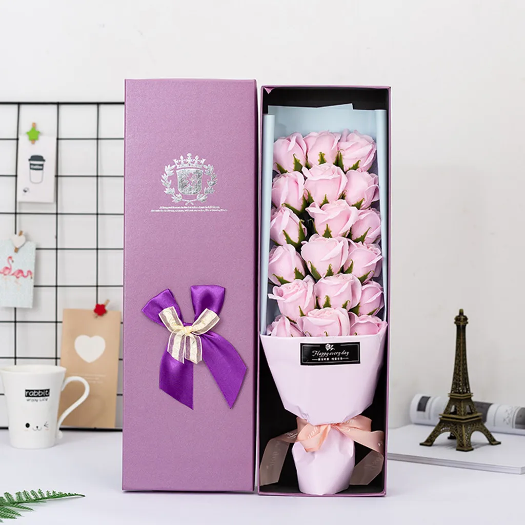 Pink 18pcs/set Romantic Rose Soap Flower Heads Artificial Flowers Bathing Petals Box For Valentine's Day Wedding Decoration Gift#NG - Цвет: Pink
