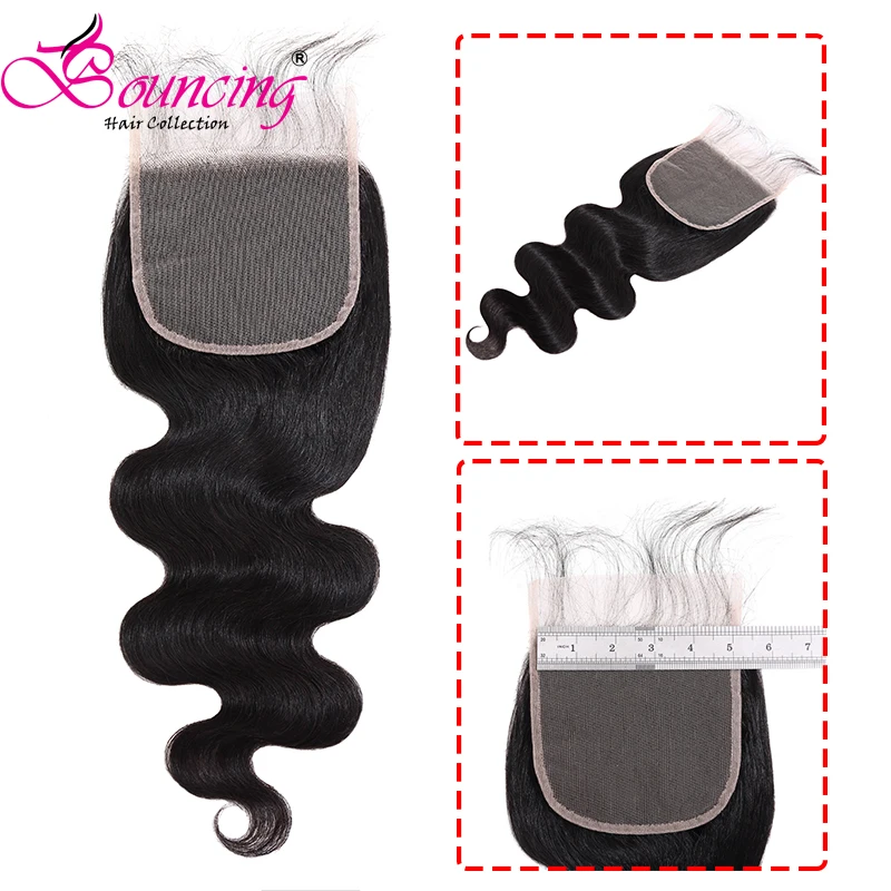Bouncing Hair Body Wave 4*4 5*5 6*6 закрытие шнурка Большой размер швейцарские кружевные Детские волосы низкое соотношение бразильские человеческие волосы remy 8-20 дюймов