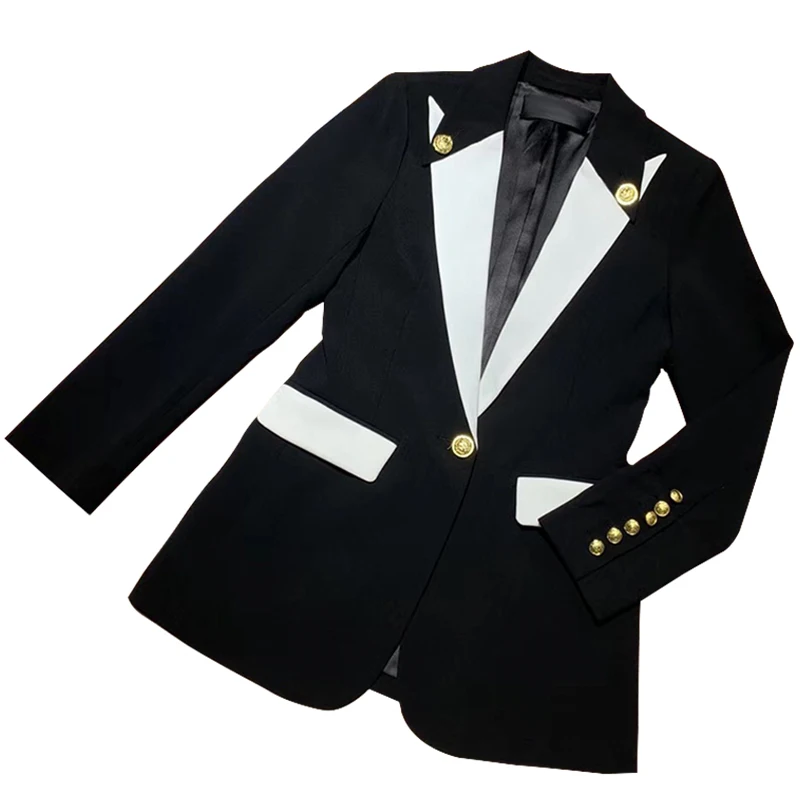 HarleyFashion/Новое поступление, качественный Женский Повседневный Блейзер на одной пуговице, европейская леди, черно-белая куртка, пальто