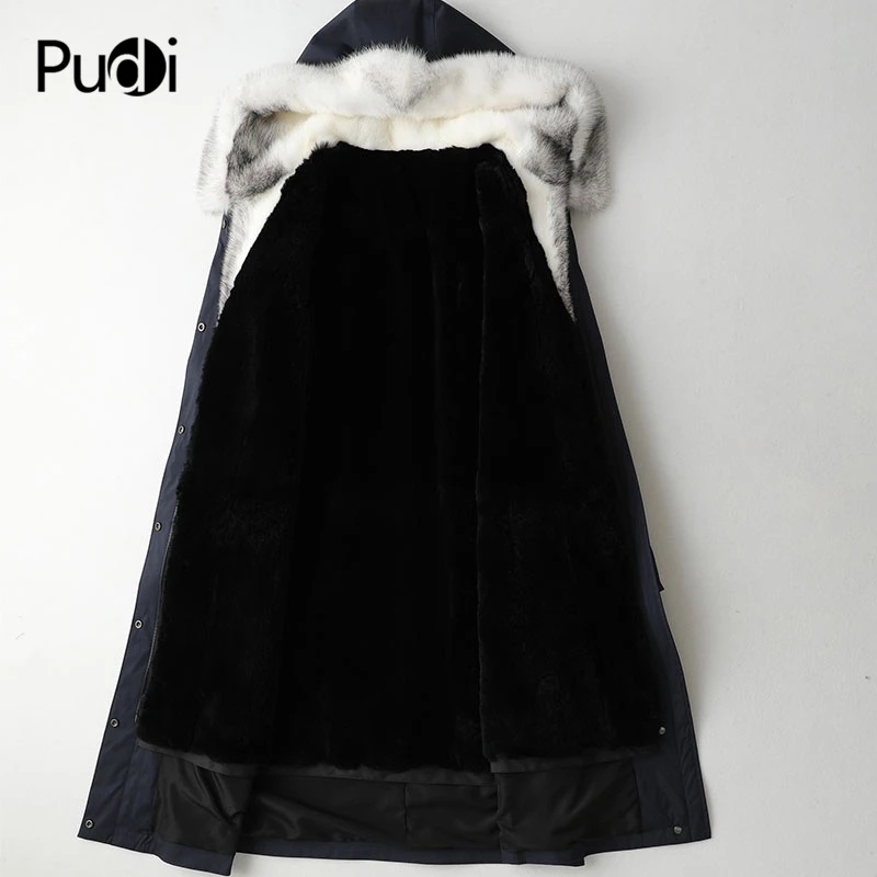 PUDI A49007, Женское зимнее хлопковое джинсовое пальто, натуральный кроличий мех, теплая куртка, норковый меховой воротник, пальто для девочек, Женская длинная куртка, пальто