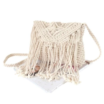 

Simple Tassel Messenger Straw Bag Retro Single Shoulder Cotton Woven Bag Summer Beach Bag