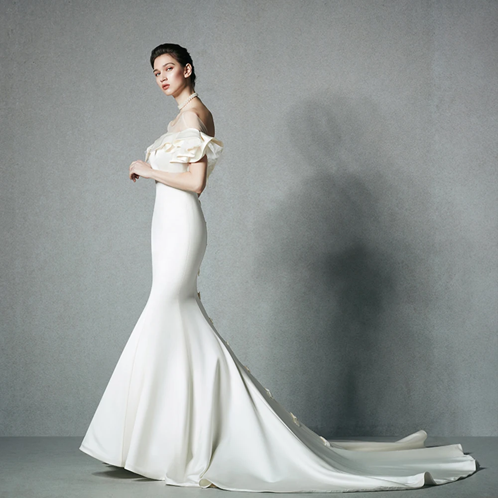 Новое поступление атласные свадебные платья русалки с бантом Vestido De Noiva Sereia китайский онлайн-магазин скромные свадебные одежды Gelinlik