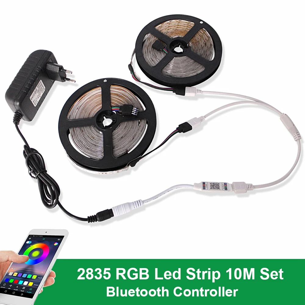 10M Bluetooth Set 5 м 10 м 15 м RGB СВЕТОДИОДНАЯ лента SMD 2835 Комплект DC 12 В гибкая лента Fita светодиодный светильник RGB лента Диод+ Bluetooth контроллер+ адаптер - Испускаемый цвет: 10M Bluetooth Set