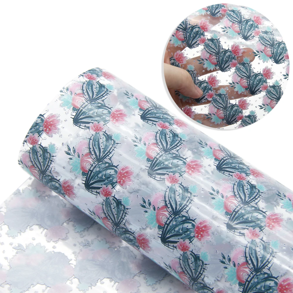 david angie 20*34cm Flower Cake Cactus Transparent UV Printing Synthetic Leather,DIY handmade materials,1Yc8161 - Цвет: 1095569001