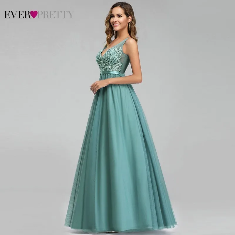 Ever Pretty Dusty голубое платье для подружки невесты с v-образным вырезом и аппликацией элегантные длинные платья для свадебной вечеринки EP00930DB