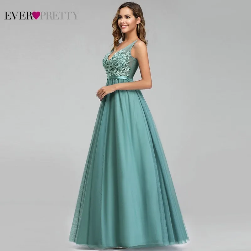 Ever Pretty Dusty Blue Bridesmaid Dresses V-Neck Appliques Elegant Long Dresses For Wedding Party EP00930DB Vestidos De Madrinha