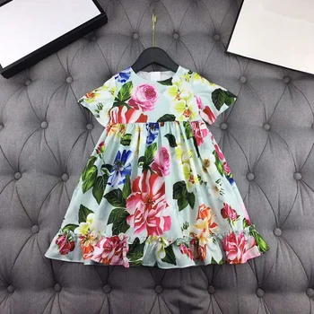 

European and American parent-child outfit 2020 spring and summer new styles fashion Short sleeve flower print Girl's dress