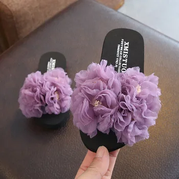 

2020 Children Princess Slippers Summer Women Non-slip Flip Flop Girls Sandals Big Flowers Parent-child Fashion Beach Shoes White