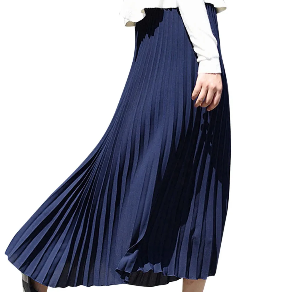 Горячая Распродажа, гофрированные длинные юбки, женская одежда, однотонная плиссированная элегантная юбка миди Jupe Femme, эластичная юбка с завышенной талией# C11