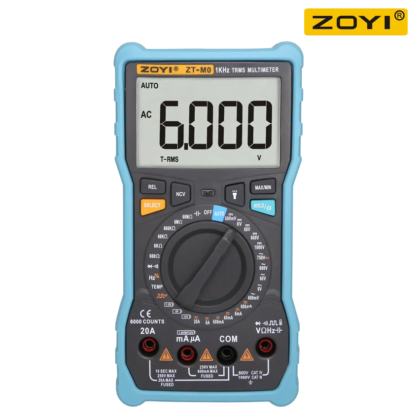 ZOYI ZT-M0 Цифровой мультиметр 6000 отсчетов умное распознавание ручной диапазон Avometer транзисторный конденсатор