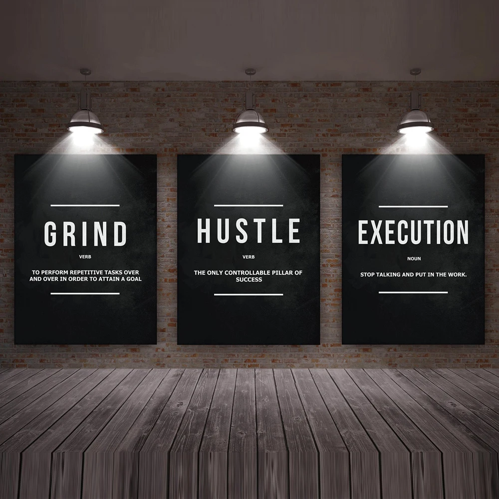 Grind Hustle исполнение стены Искусство холст печать офисный Декор мотивационные Современные художественные мотивационные картины