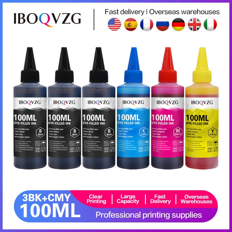 IBOQVZG 100ml Bottle Ink For Canon MG2540 MG2540S MG 2540 2540S PIXMA TS3140 MG3040 IP445 MG2940 MG2942 MG2944 Refill Ink kits