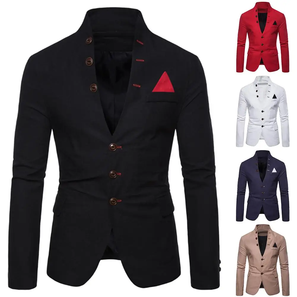 Men Slim Fit Social Blazer Spring Autumn Fashion Solid Wedding Dress Jacket Casual Business Suit Jacket mens blazer