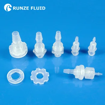 

Female luer bulkhead, 1/4-28 UNF thread, to 1/8" hose barb, PP, 100/pk