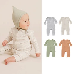 Barboteuse d'automne en coton pour bébé et enfant, combinaisons à rayures 