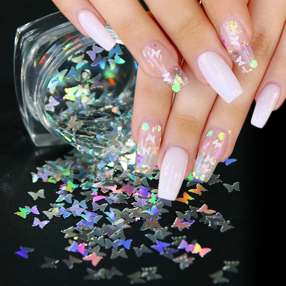 Nail Paillette Butterfly Sparkly Mirror Slice Nail Art Sequins Holographic Polish Flakes DIY Acrylic for Nails Dust LE1591
