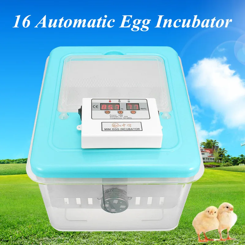 16 Eggs Mini Dual Power Supply Digital Fully Automatic Turning Eggs Incubator LED Display Incubator Hatcher 100-240V