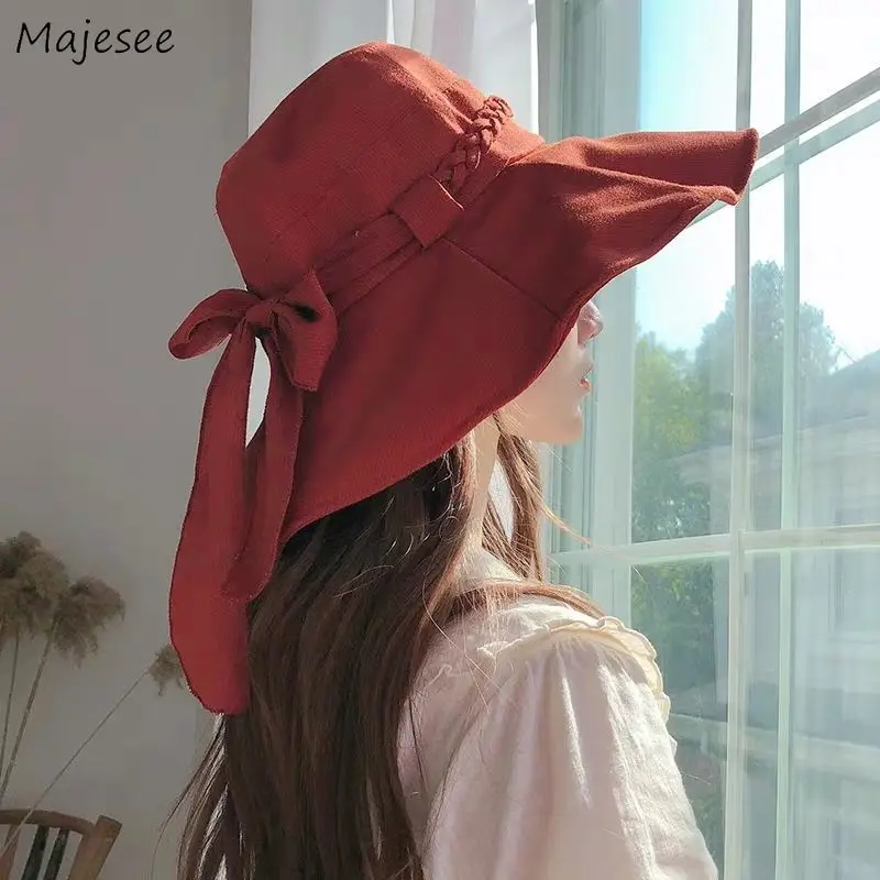 Cotton Solid Red Sun Hats Female Wide 