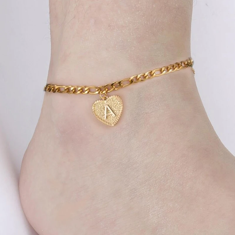 Fashion A Z 26 Inital Anklet Women Ankle Bracelet Heart Wedding Jewelrys Letters Alphabet Foot