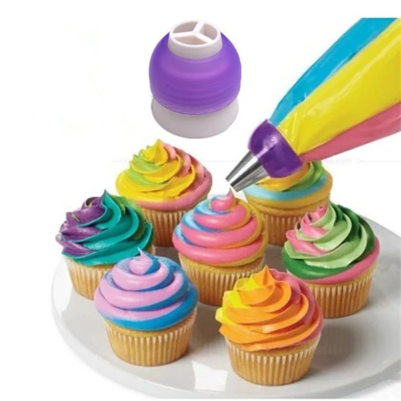 

Tri-color Icing Piping Bag Nozzle Converter Coupler Fondant Cake Cream Pastry Nozzles Adaptor DIY Cup Baking Decorating Tools