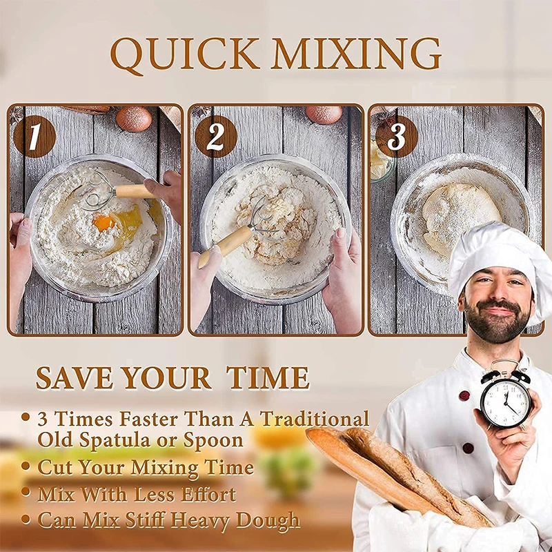 Frusta Danese Per Impasto - 2 Pezzi Con Manico Legno Per Pane, Pizza E Dolci - Foto 6