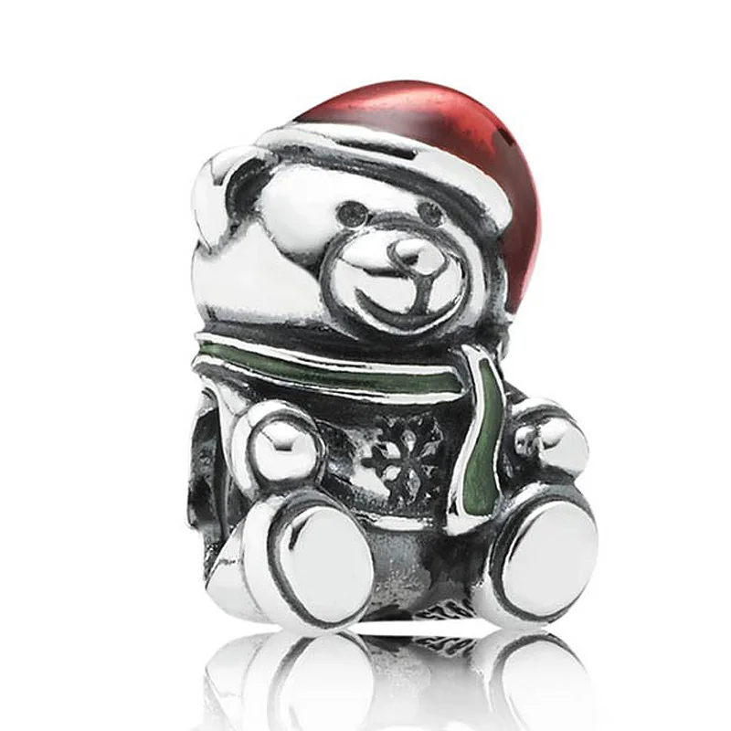 Рождественский полярный медведь лучший друг ребенок мальчик и девочка талисманы в виде плюшевого мишки Fit Pandora браслет бусины из стерлингового серебра 925 ювелирные изделия - Цвет: 3