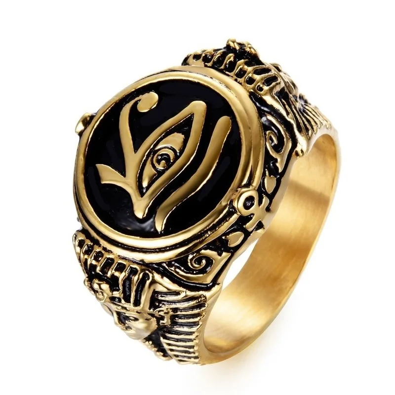 

Egyptian Eye of Horus Ring Stainless Steel Cross of Life Ankh Text Symbol Rings Vintage Charm Jewelry for Man