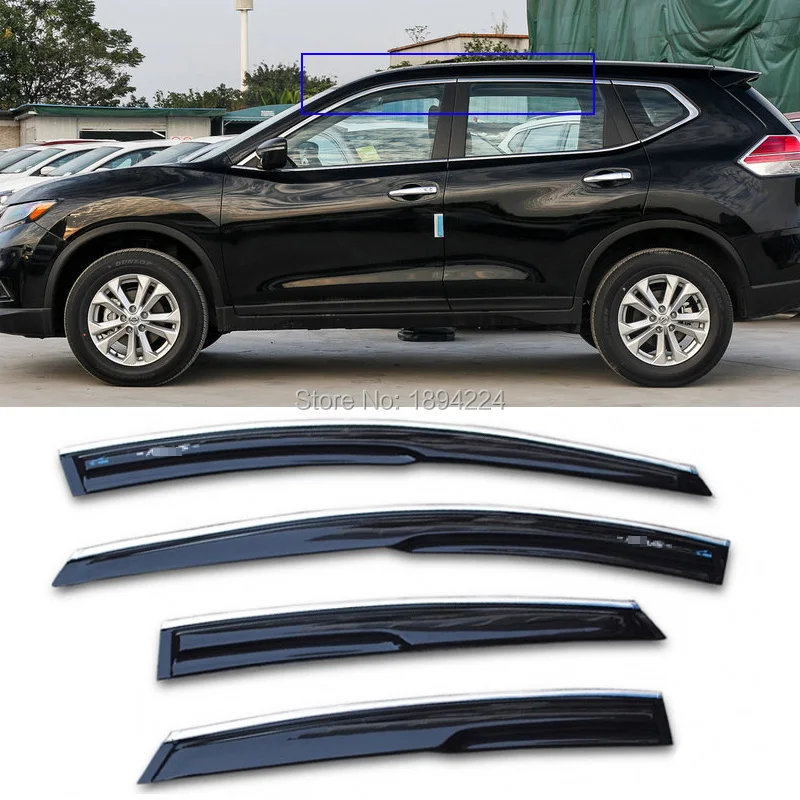 

4pcs Silver Trim Window Visor Shade Vent Wind Rain Deflector Guards For Nissan x-trail 2014-2018