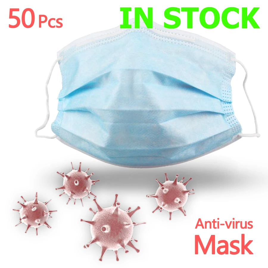

50pcs Anti-Virus Disposable Mask Medical Mouth Face Mask Anti-Dust 3 Filter Mouth-Mask Coronavirus Nonwoven mask