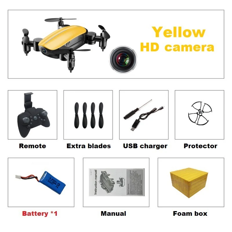 LAUMOX T10 Радиоуправляемый Дрон с HD камерой мини Дрон WiFi FPV складной Квадрокоптер вертолет Безголовый режим удержания высоты селфи дроны - Цвет: Yellow 0.3MP 1B F