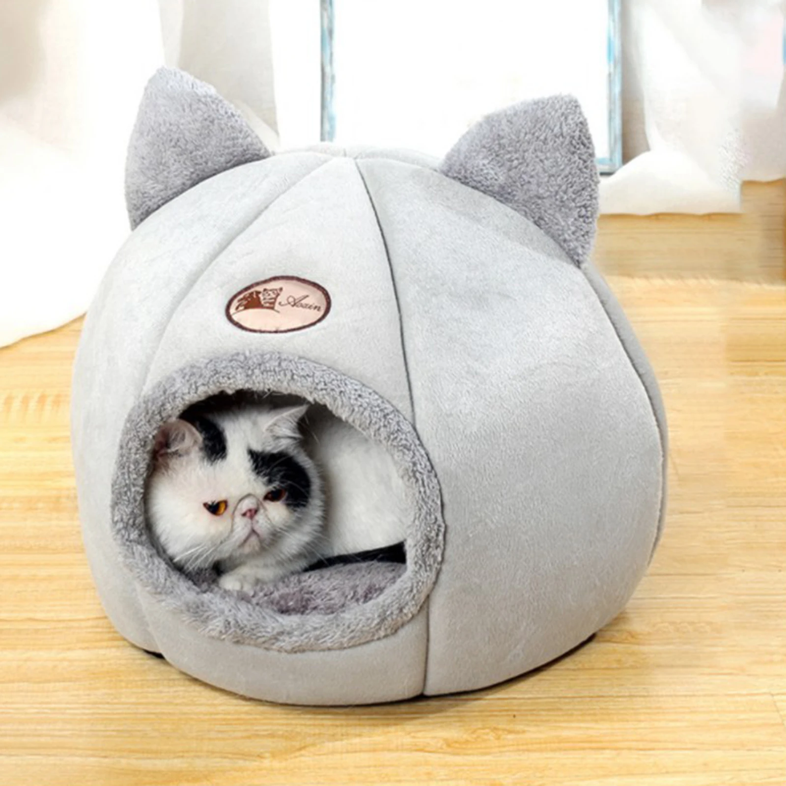 Cat Pet Igloo Cave Enclosed Covered Tent House Removable Cushion Bed Hideout