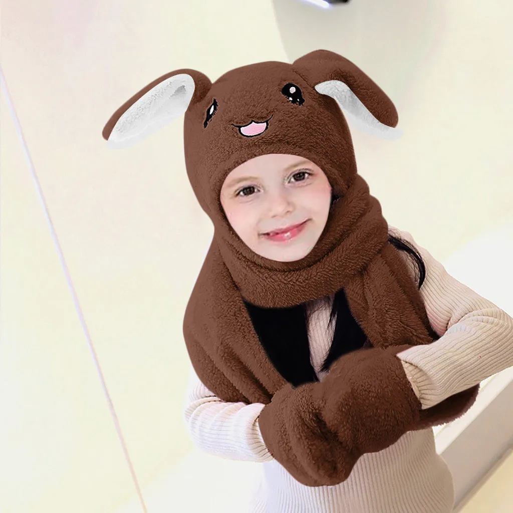 Caps Winter warm Fleece Cute 3 IN 1 Hat Glove Scarf Can Move Airbag Magnet Cap Plush Dance Rabbit Ear Skullies Beanies Bonnets